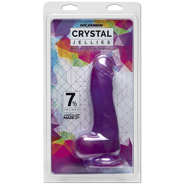 Doc Johnson Crystal Jellies 7.5" Master Cock with Balls - Purple