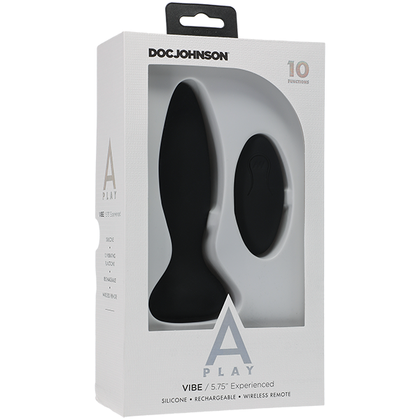 Doc Johnson A-Play Vibe Experienced Rechargeable Silicone Anal Plug with Remote - Black