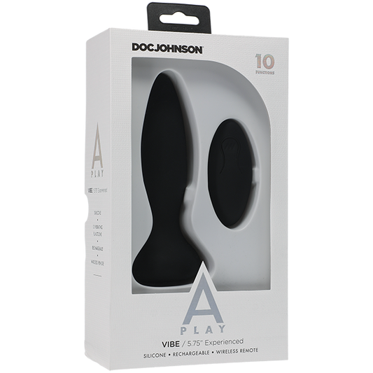 Doc Johnson A-Play Vibe Experienced Rechargeable Silicone Anal Plug with Remote - Black