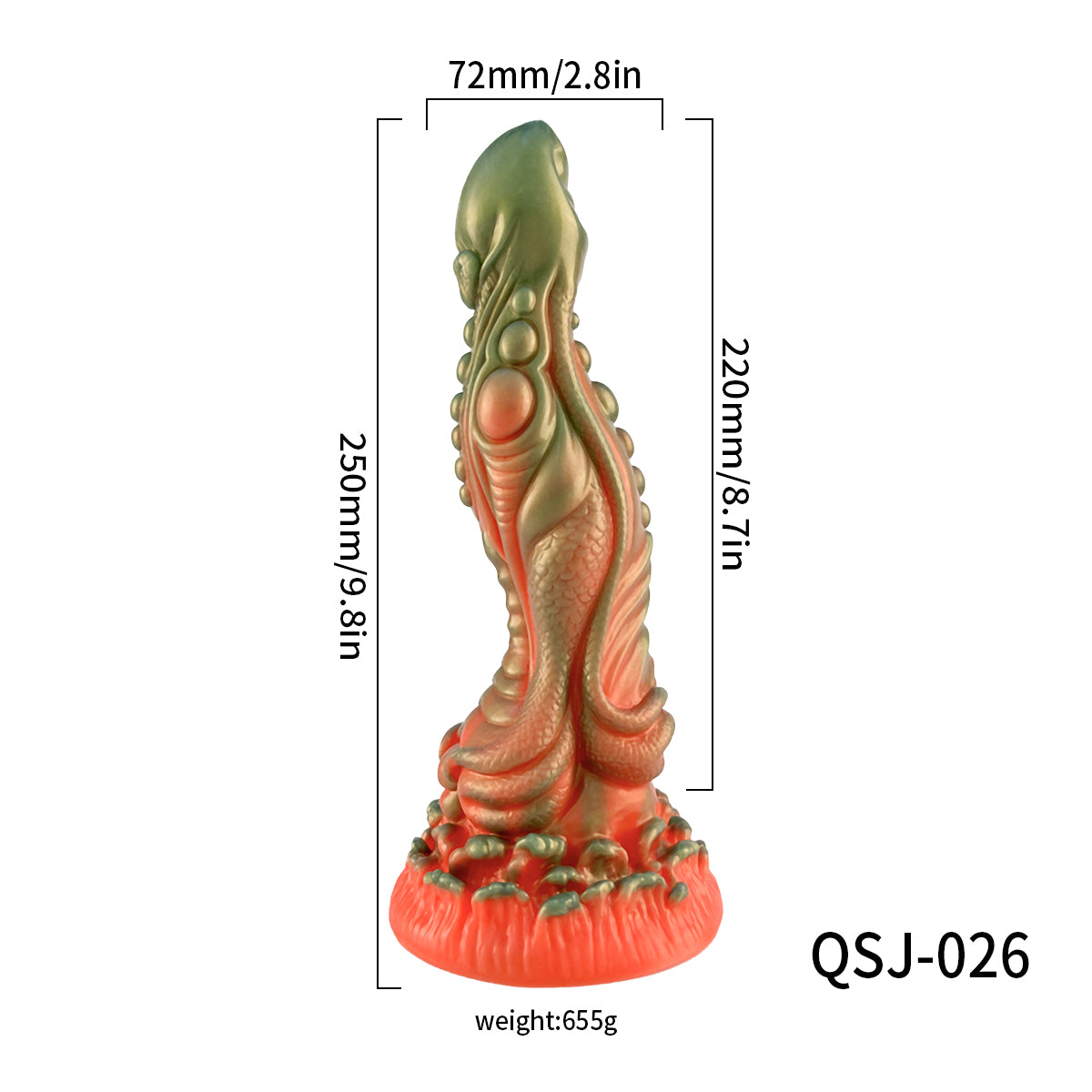 Liquid Silicone 9.8'' Large Dragon Dildo - Orange & Green