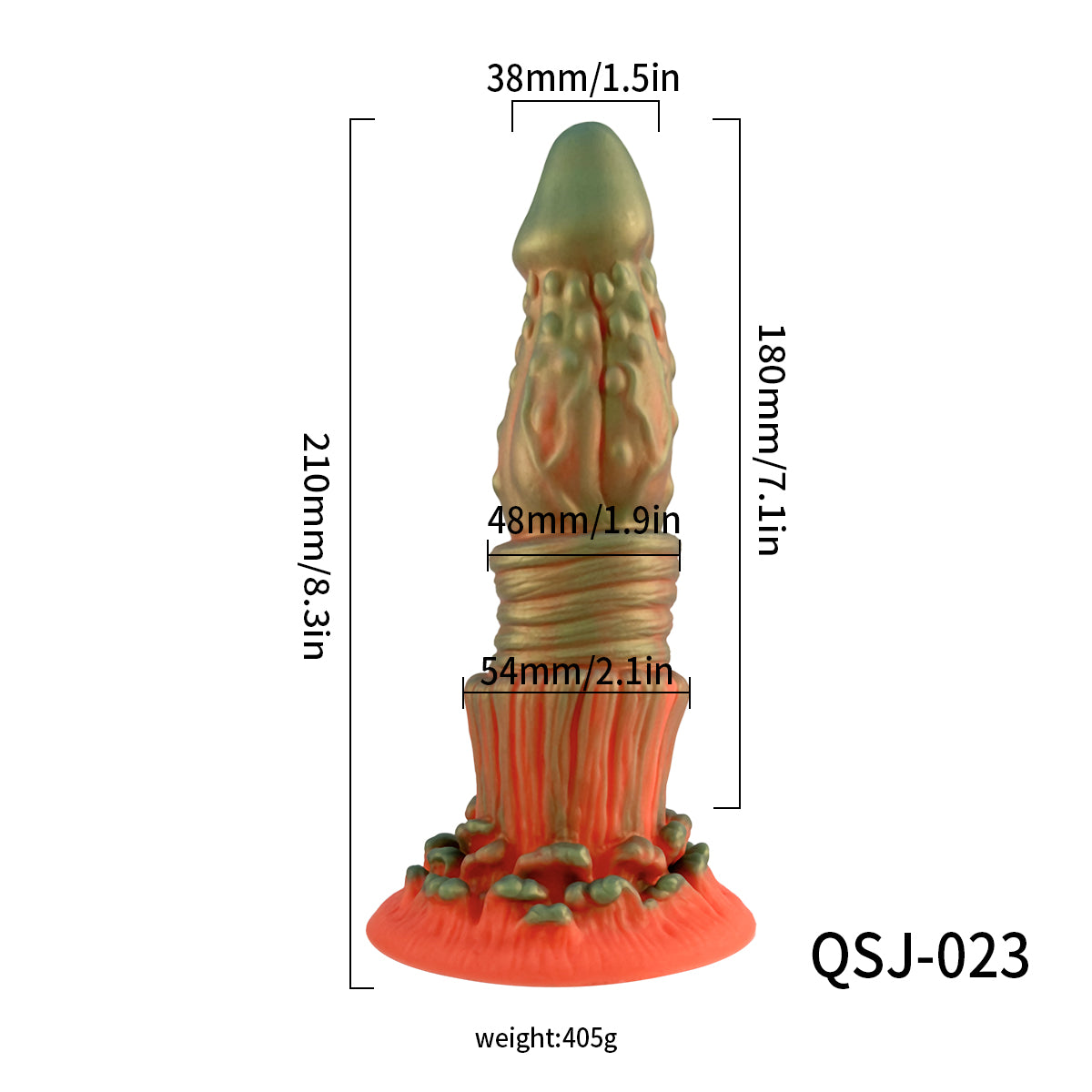 Liquid Silicone 8.3'' Medium Dragon Dildo - Green & Orange