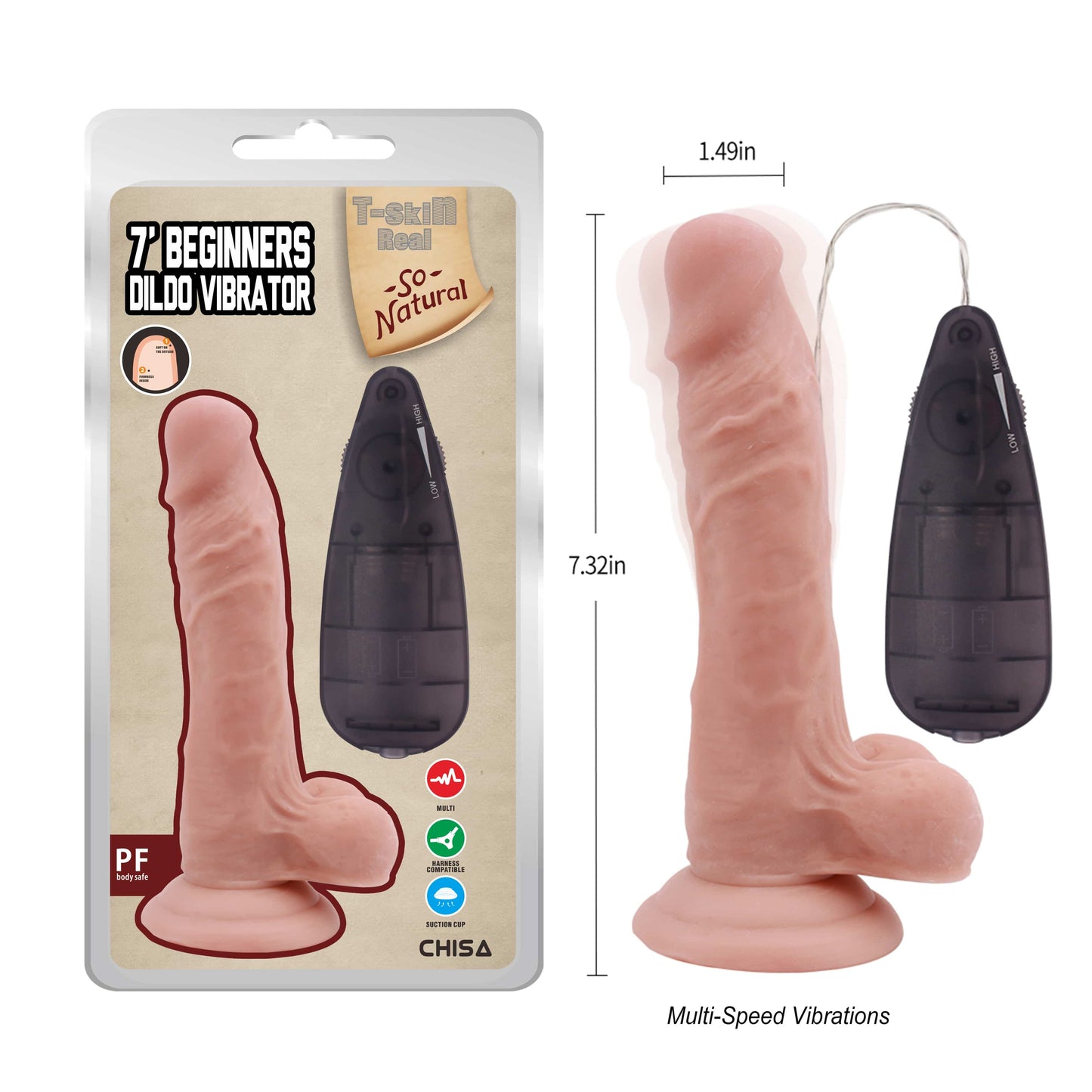 T-skin Real Beginners 7" Realistic Vibrating Dildo with Balls