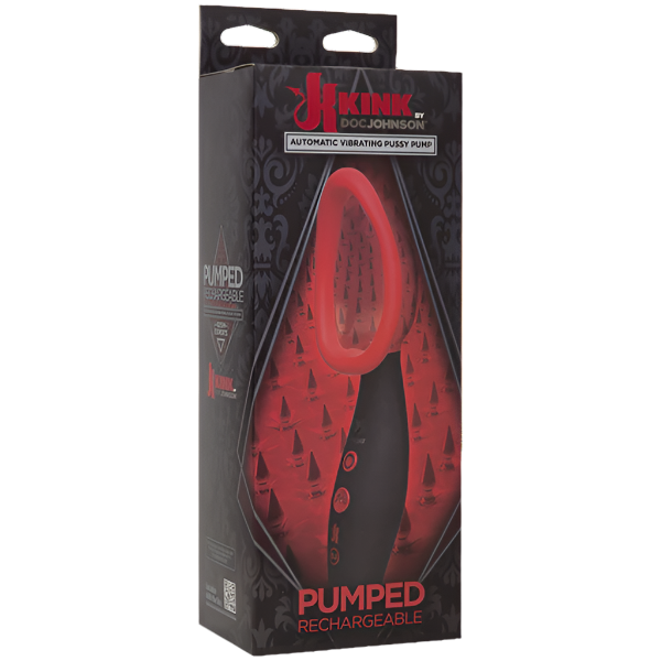 Kink by Doc Johnson Pumped Rechargeable Automatic Vibrating Pussy Pump - Black & Red
