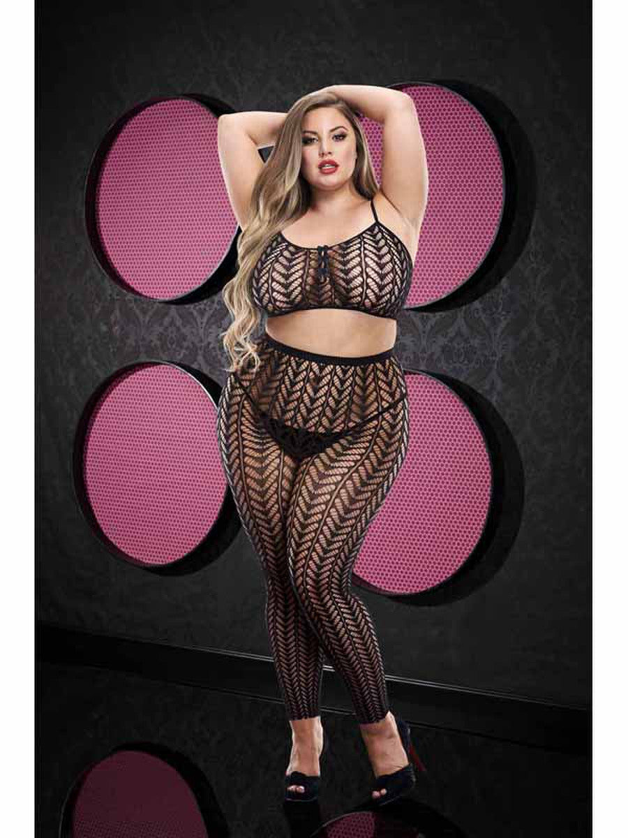 Baci Lingerie LC-72X Jaquard Crop Top & Pants Set - Queen Size -Black