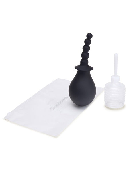 CleanScene 4pc Soft Squeeze Beaded Anal Douche Set with Flared Base - Black