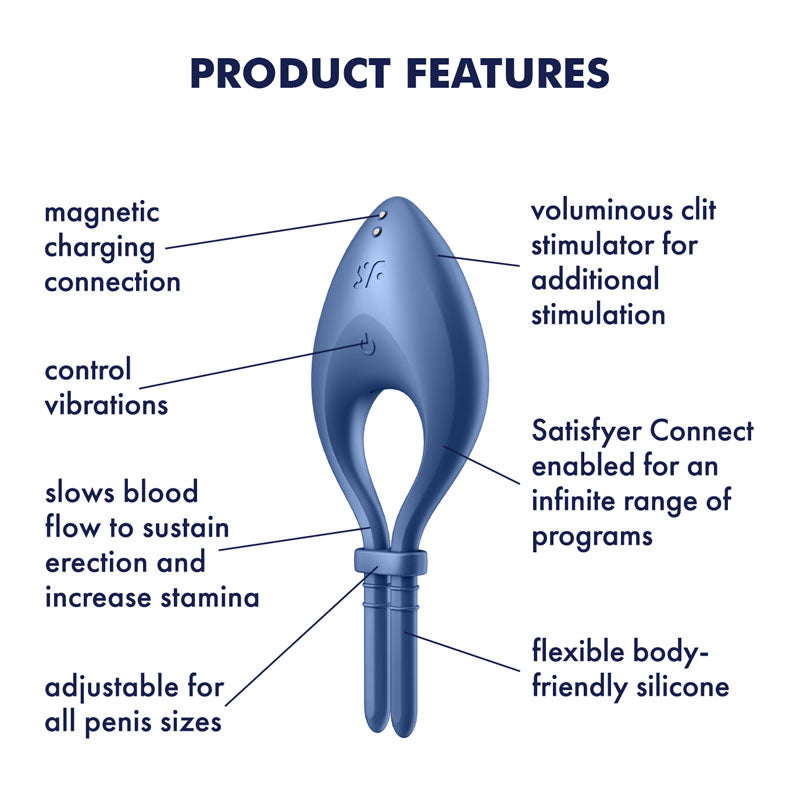 Satisfyer Rechargeable Bullseye Lasso Cock Ring with App Control - Blue