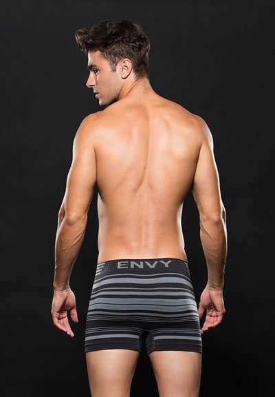 Envy E063-STP Seamless Boxer with Logo - S/M - Grey Stripes