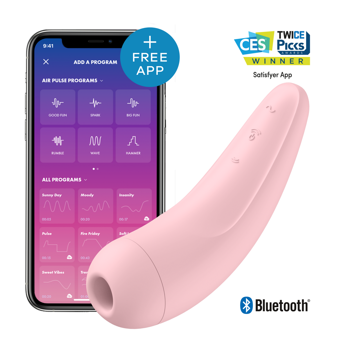 Satisfyer Curvy 2+ Air Pulse Stimulator + Vibration with App Control - Pastel Pink