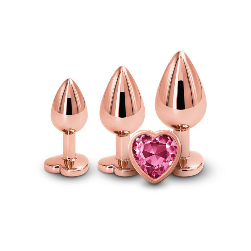 NS Novelties Rear Assets 3pc Rose Gold Heart Jewelled Butt Plug Trainer Kit - Rose Gold & Pink