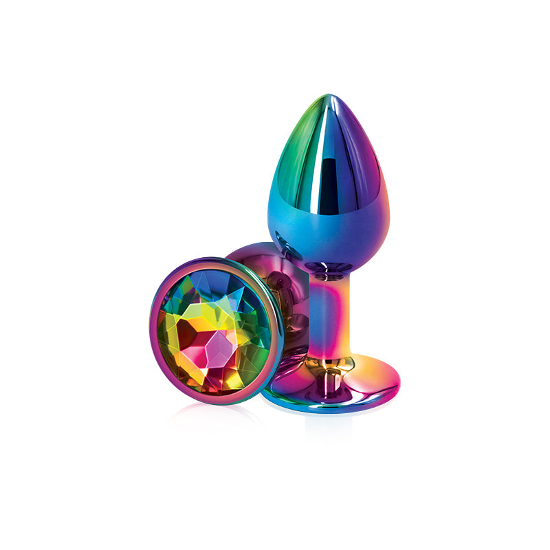 NS Novelties Rear Assets Multicolour Round Jewelled Butt Plug - Small - Rainbow