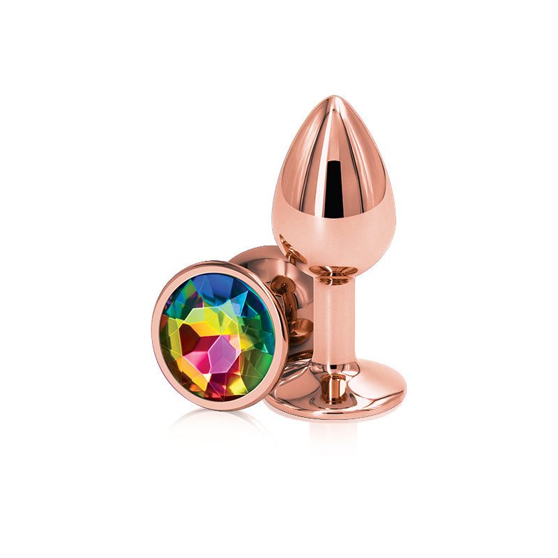 NS Novelties Rear Assets Rose Gold Round Jewelled Butt Plug - Small - Rainbow