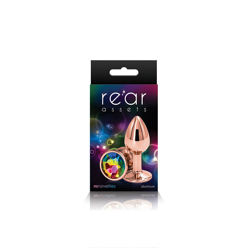 NS Novelties Rear Assets Rose Gold Round Jewelled Butt Plug - Small - Rainbow
