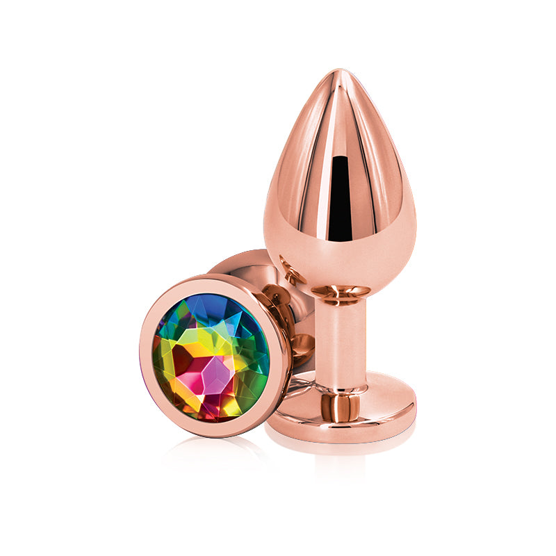 NS Novelties Rear Assets Rose Gold Round Jewelled Butt Plug - Medium - Rainbow