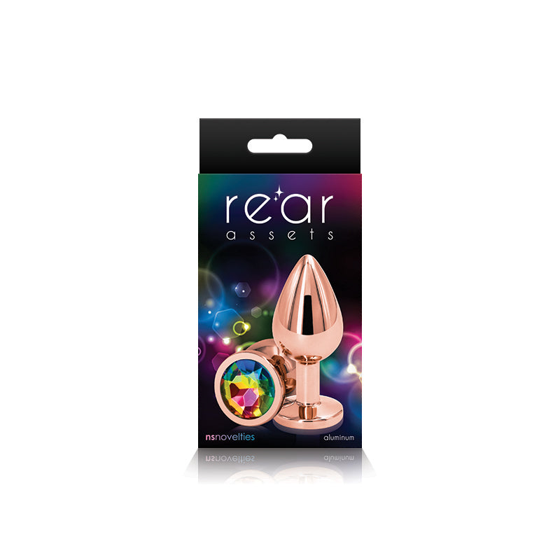 NS Novelties Rear Assets Rose Gold Round Jewelled Butt Plug - Medium - Rainbow