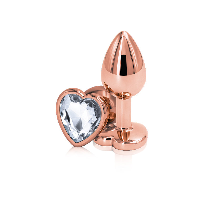NS Novelties Rear Assets Rose Gold Heart Jewelled Butt Plug - Small - Clear