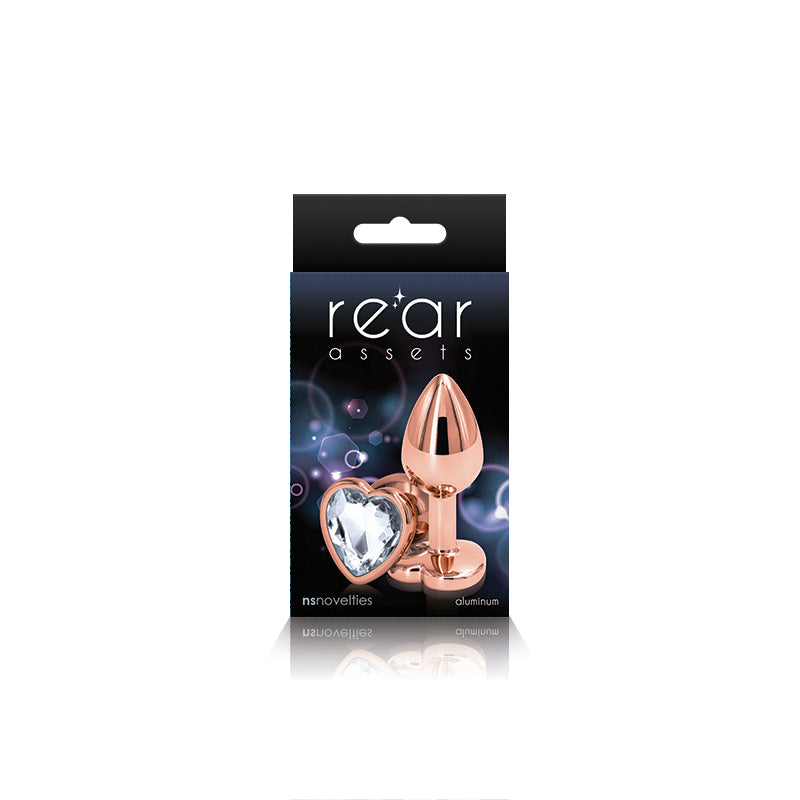 NS Novelties Rear Assets Rose Gold Heart Jewelled Butt Plug - Small - Clear
