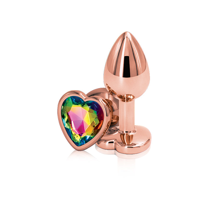 NS Novelties Rear Assets Rose Gold Heart Jewelled Butt Plug - Small - Rainbow