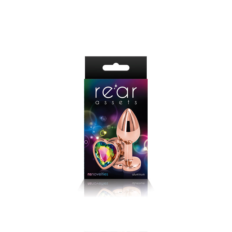 NS Novelties Rear Assets Rose Gold Heart Jewelled Butt Plug - Small - Rainbow