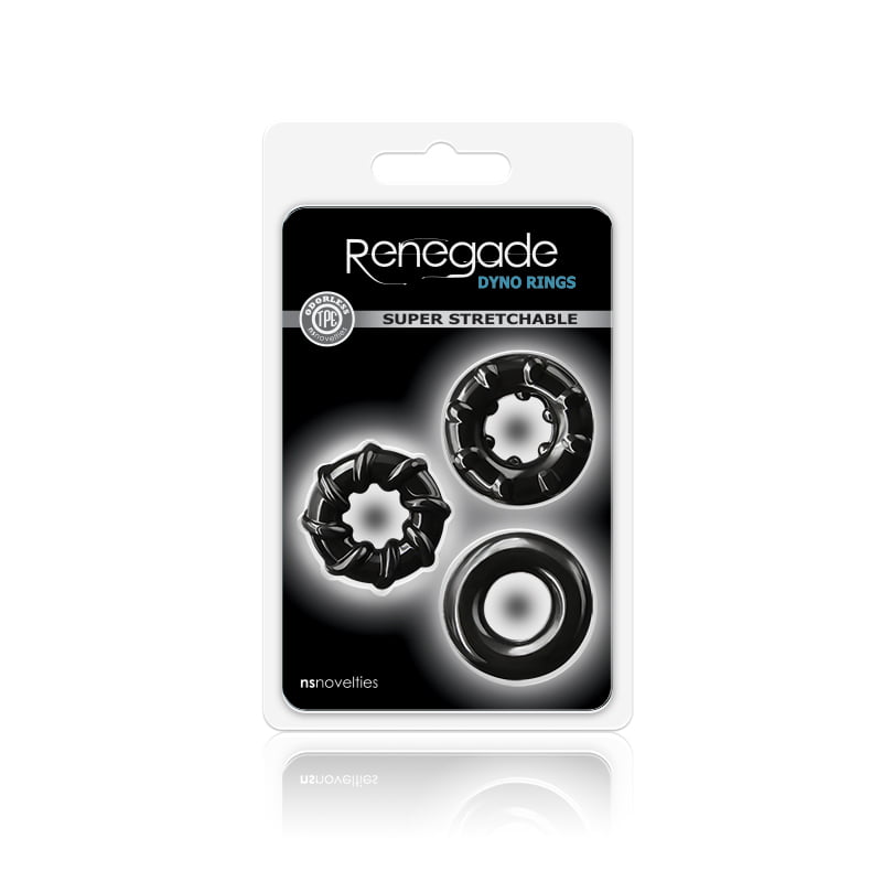 NS Novelties Renegade Super Stretchable Dyno Cock Rings 3pk - Black