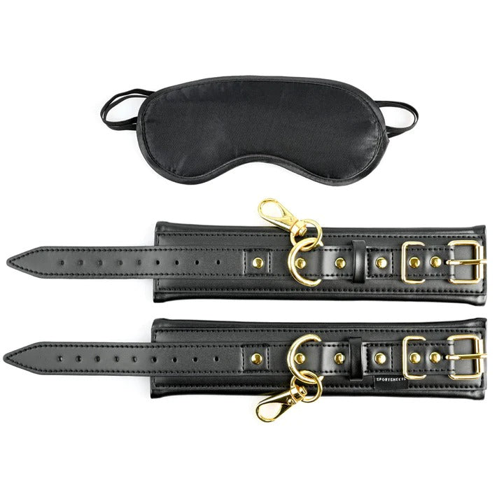 Sportsheets Special Edition Cuffs & Blindfold Set - Black & Gold