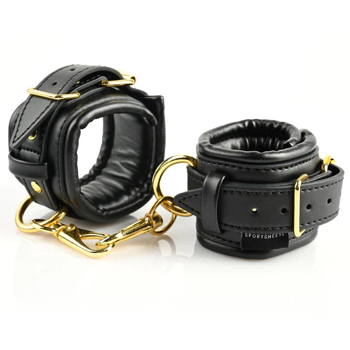 Sportsheets Special Edition Cuffs & Blindfold Set - Black & Gold
