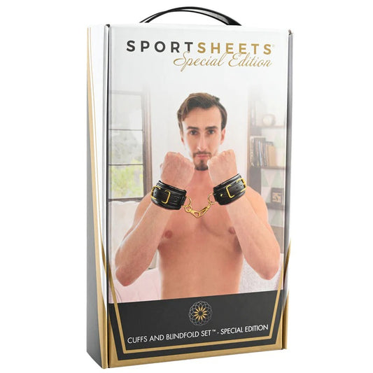 Sportsheets Special Edition Cuffs & Blindfold Set - Black & Gold