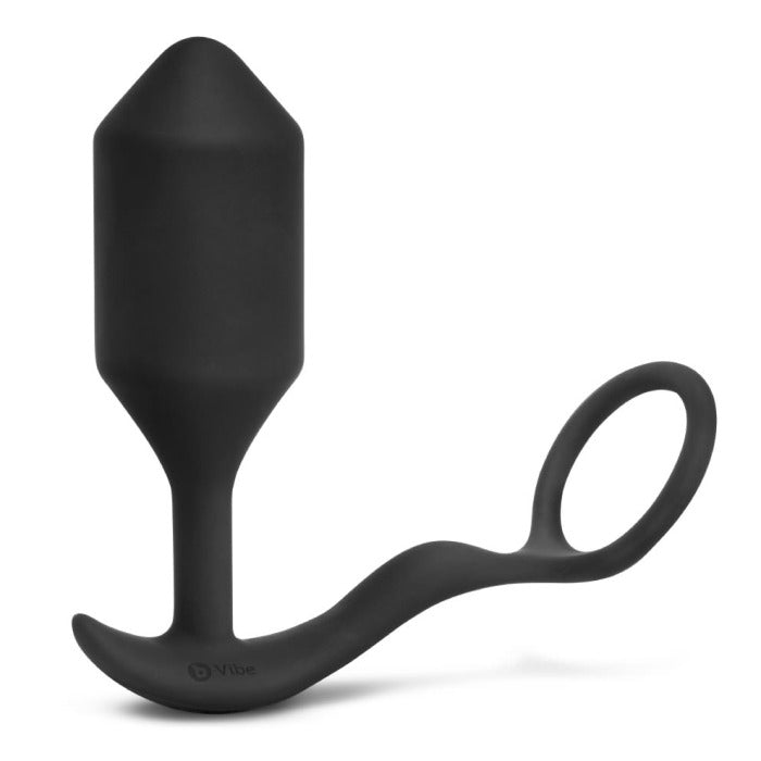 b-Vibe Vibrating Snug & Tug Weighted Silicone Butt Plug & Penis Ring - Medium
