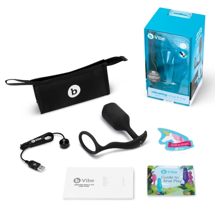 b-Vibe Vibrating Snug & Tug Weighted Silicone Butt Plug & Penis Ring - Medium