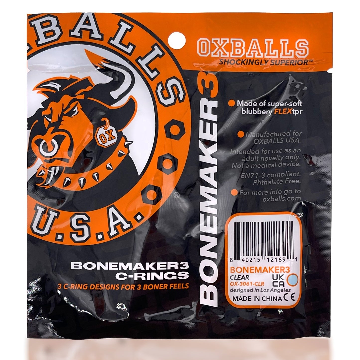 Oxballs Bonemaker3 Cockring Boner Rings 3pk - Clear