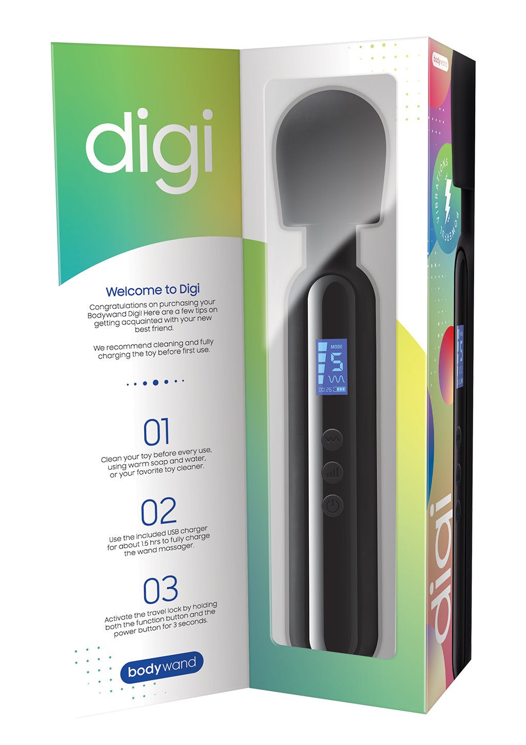 Bodywand Digi Wireless Personal Wand Massager with Digital Display - Black