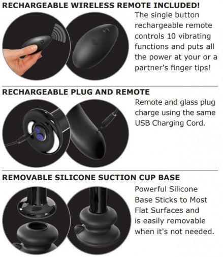 Pipedream Icicles No.84 Rechargeable Vibrating Black Glass P-Spot Massager with Remote Control