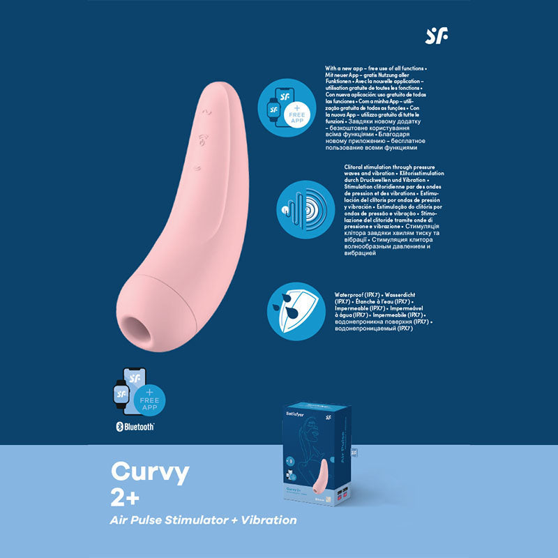 Satisfyer Curvy 2+ Air Pulse Stimulator + Vibration with App Control - Pastel Pink