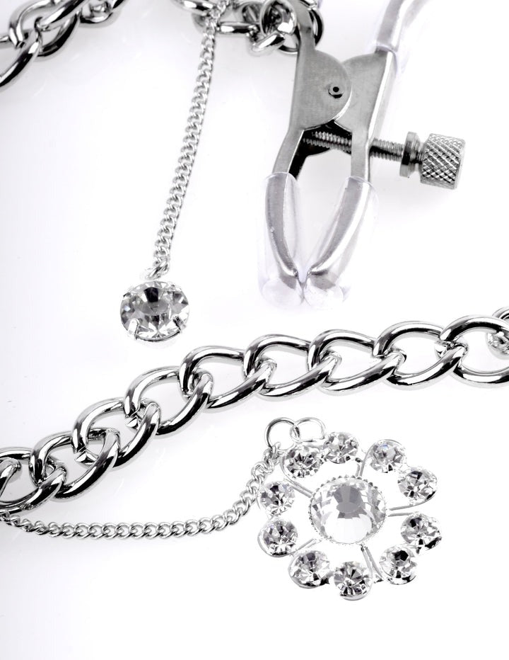 Pipedream Fetish Fantasy Series Crystal Nipple Clamps - Silver