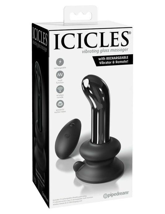 Pipedream Icicles No.84 Rechargeable Vibrating Black Glass P-Spot Massager with Remote Control