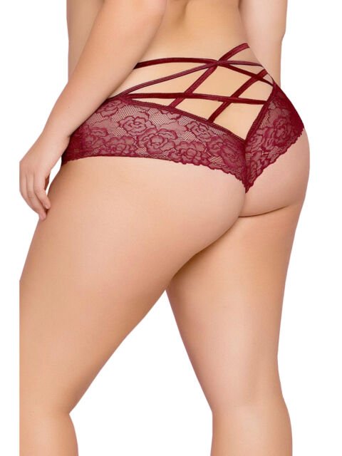 Seven 'Til Midnight 10785X Bianca Rose Galloon Lace Panty - 3XL/4XL - Wine