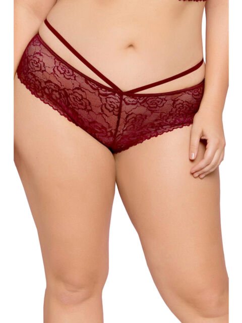 Seven 'Til Midnight 10785X Bianca Rose Galloon Lace Panty - 1XL/2XL - Wine