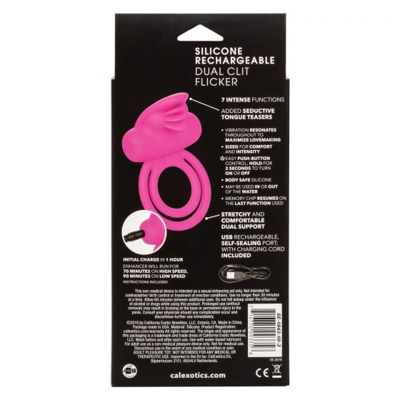 CalExotics Silicone Rechargeable Dual Clit Flicker Cock Ring