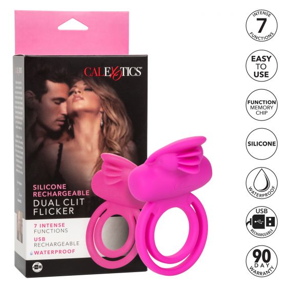 CalExotics Silicone Rechargeable Dual Clit Flicker Cock Ring