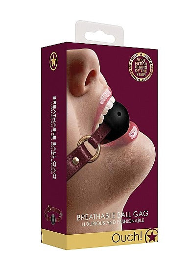 Shots Toys Ouch! Luxurious & Fashionable Breathable Ball Gag - Burgundy