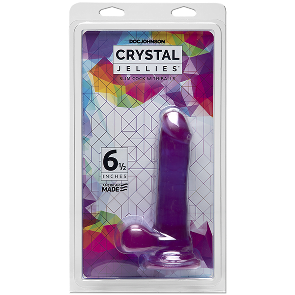 Doc Johnson Crystal Jellies 6.5" Slim Cock with Balls - Purple