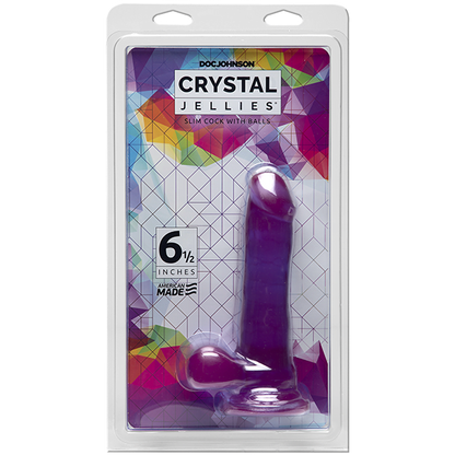 Doc Johnson Crystal Jellies 6.5" Slim Cock with Balls - Purple