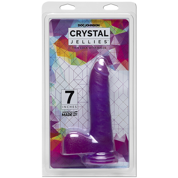 Doc Johnson Crystal Jellies 7" Thin Cock with Balls - Purple