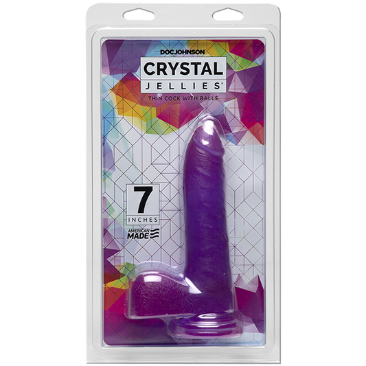 Doc Johnson Crystal Jellies 7" Thin Cock with Balls - Purple