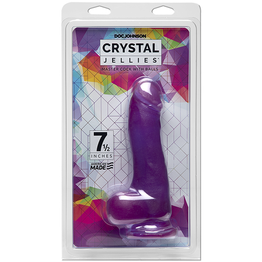 Doc Johnson Crystal Jellies 7.5" Master Cock with Balls - Purple