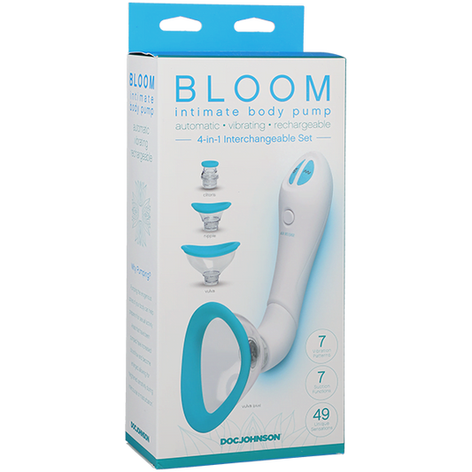 Doc Johnson Bloom Automatic Vibrating Rechargeable Intimate Body Pump - Teal & White