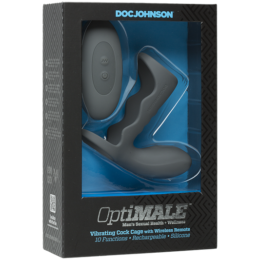 OptiMALE Vibrating Rechargeable Cock Cage with Wireless Remote - Slate