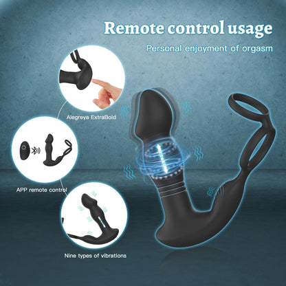 y.Love Remote Control Rotating & stroking Prostate Massager with Cock & Ball Ring