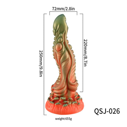 Liquid Silicone 9.8'' Large Dragon Dildo - Orange & Green