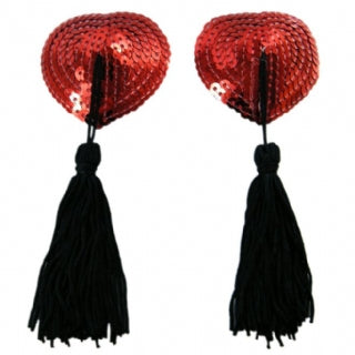 Oh Yeah Nipple Pasties Red Hearts with Black Tassels