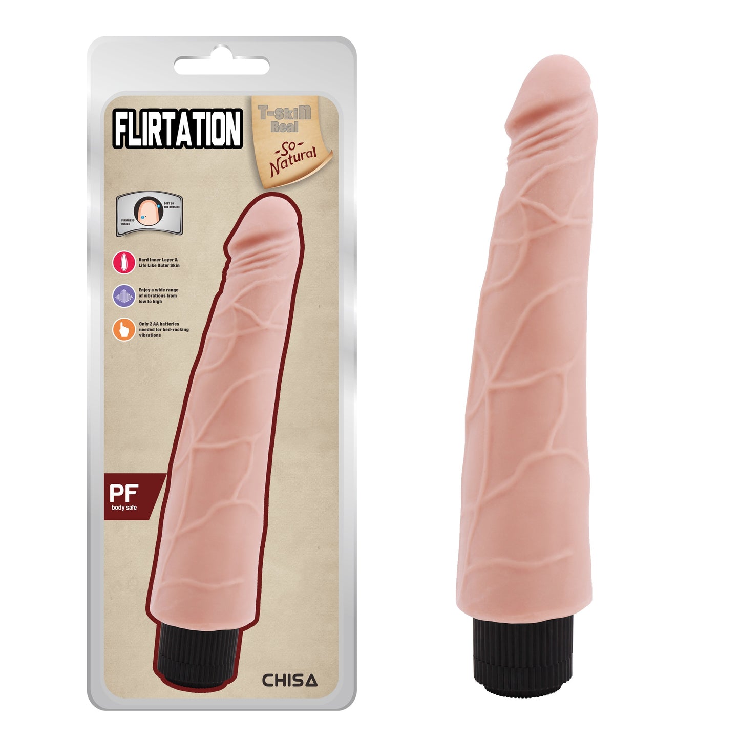 T-Skin Real Feel Flirtation 9.5" Vibrating Dildo